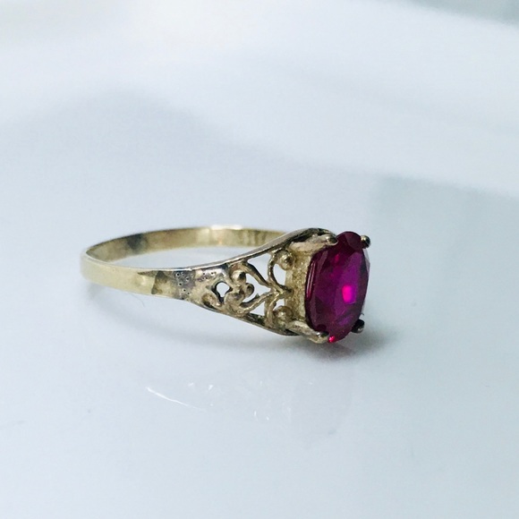 Ruby Solitaire Open Scroll Ring in 10K Gold - Picture 3 of 10